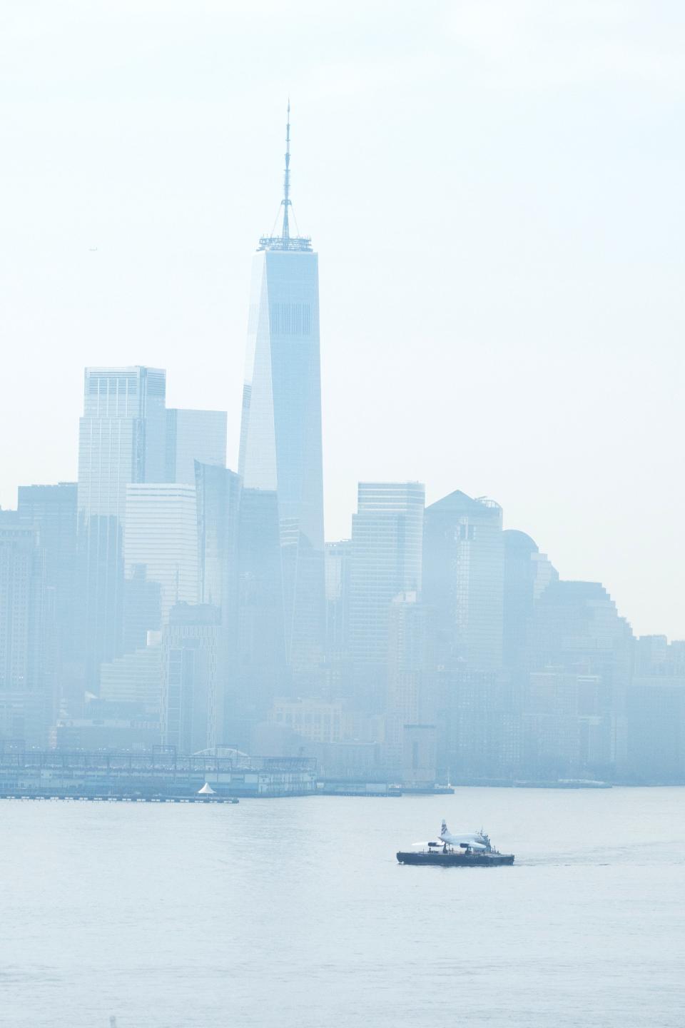 The British Airways Concorde is being brought back to the Intrepid Museum after completing a restoration project. The Concorde left Jersey City at sunrise on a barge to be brought to the Intrepid where a 300 foot crane will lift it onto the museum on Thursday March 14, 2024.