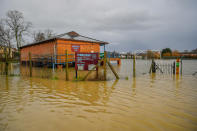 Tewkesbury Cricket Club is flooded near the centre of town, where flood watches are in place with more wet weather expected in the coming days.