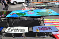 <p>The “Gun control” table in Union Square Park, New York City, on June 5, 2018. (Photo: Gordon Donovan/Yahoo News) </p>