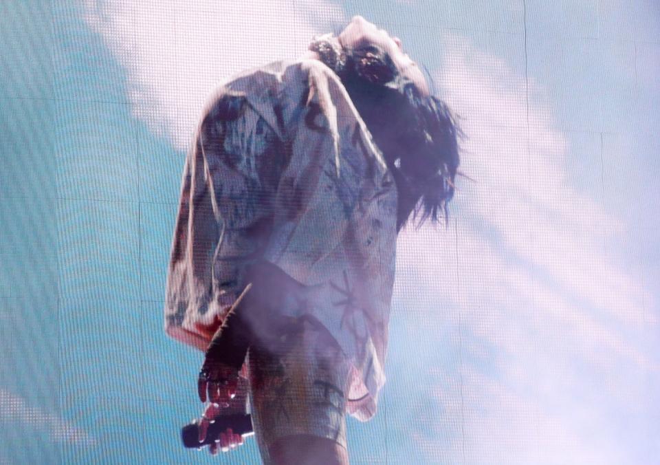 Billie Eilish performs on the Coachella Stage at the Coachella Valley Music and Arts Festival in Indio, Calif., April 16, 2022.