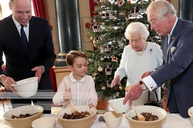 Four generations of the royal family bake Christmas puddings
