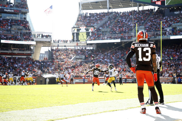 October 10, 2021 Cleveland Browns wide receiver Odell Beckham Jr. (13) in  action during the NFL game between the Los Angeles Chargers and the  Cleveland Browns at SoFi Stadium in Inglewood, California.