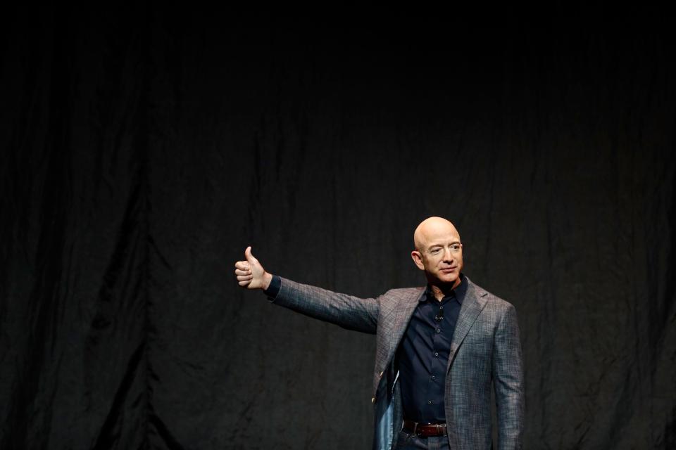 Jeff Bezos speaks at an event before unveiling Blue Origin's Blue Moon lunar lander, Thursday, May 9, 2019, in Washington.