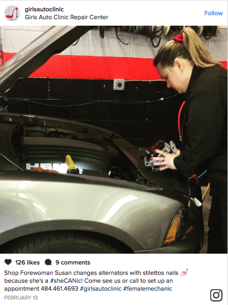 Girls Auto Club is an all female car repair shop that educates clients and offers a full service salon.