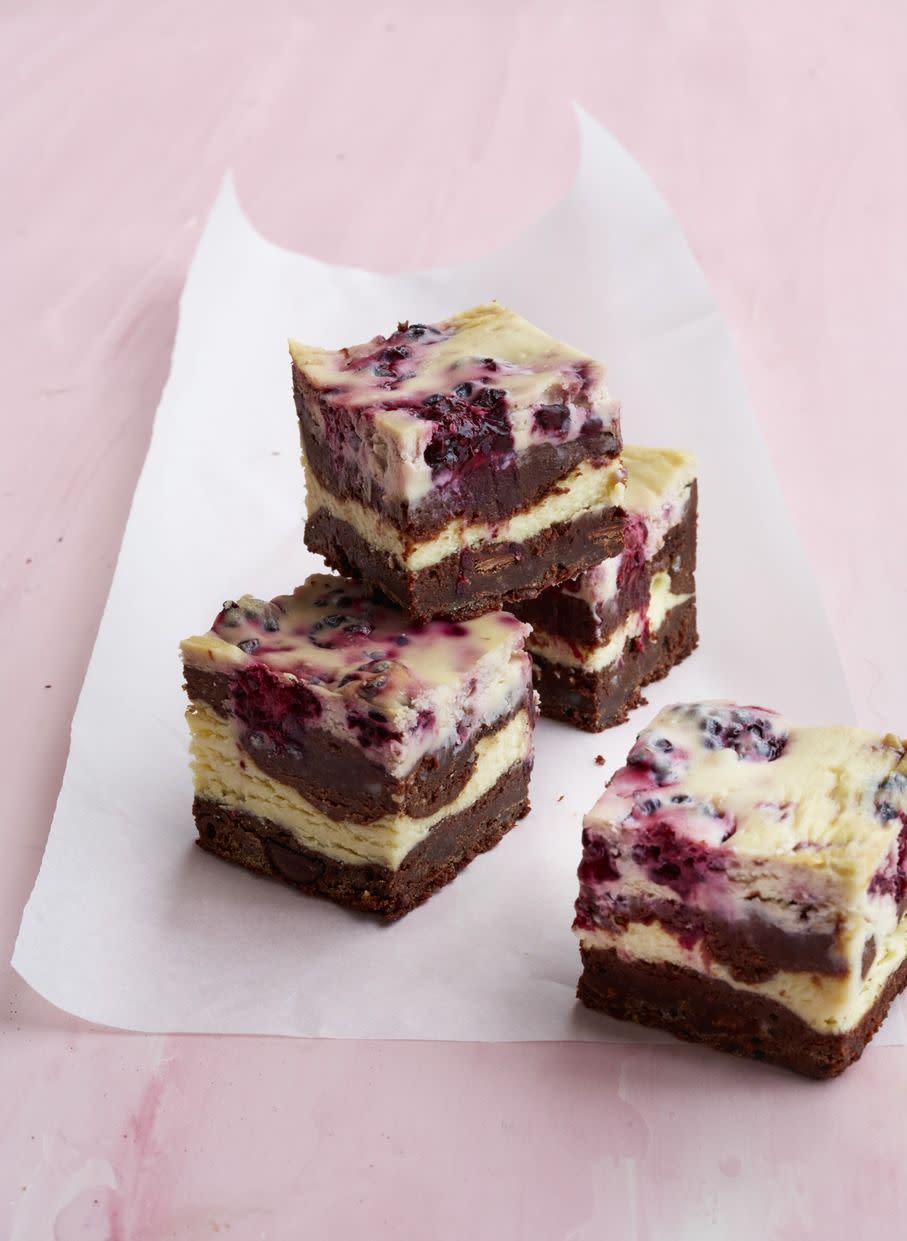 <p>What's better than brownies? Cheesecake brownies. Plus, the blackberries add a burst of tart, but sweet flavor. </p><p>Get the <strong><a href="https://www.womansday.com/food..." rel="nofollow noopener" target="_blank" data-ylk="slk:Blackberry Cheesecake Brownies recipe;elm:context_link;itc:0;sec:content-canvas" class="link ">Blackberry Cheesecake Brownies recipe</a></strong>. </p>
