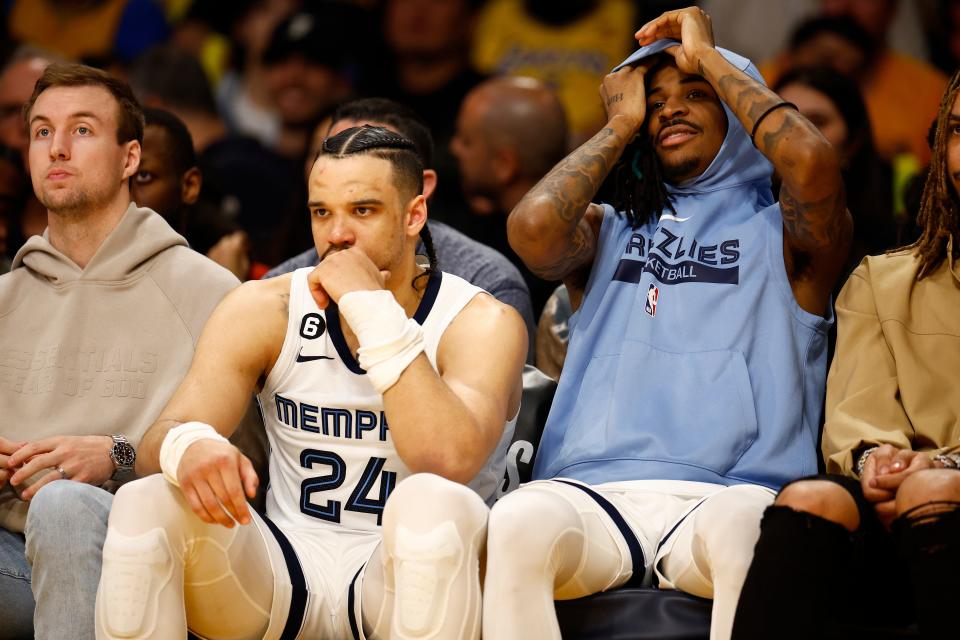 Dillon Brooks and Ja Morant on the Grizzlies' bench in Game 6.