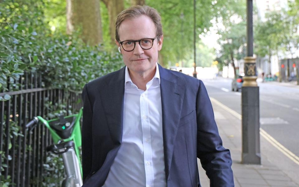 Tom Tugendhat, the Tory leadership contender, is pictured today in Westminster