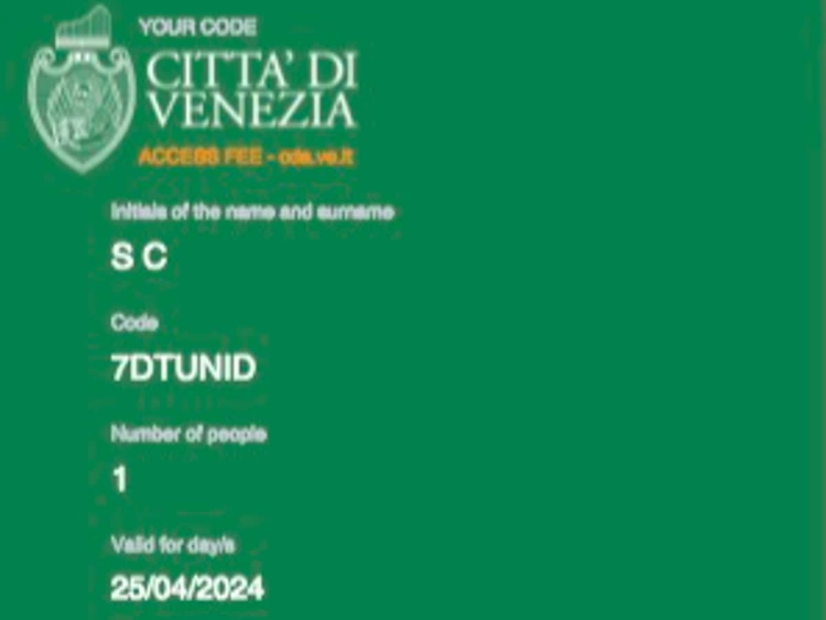 Admission ticket: Permit to enter the historic core of Venice on the day the new scheme takes effect (Citta di Venezia)