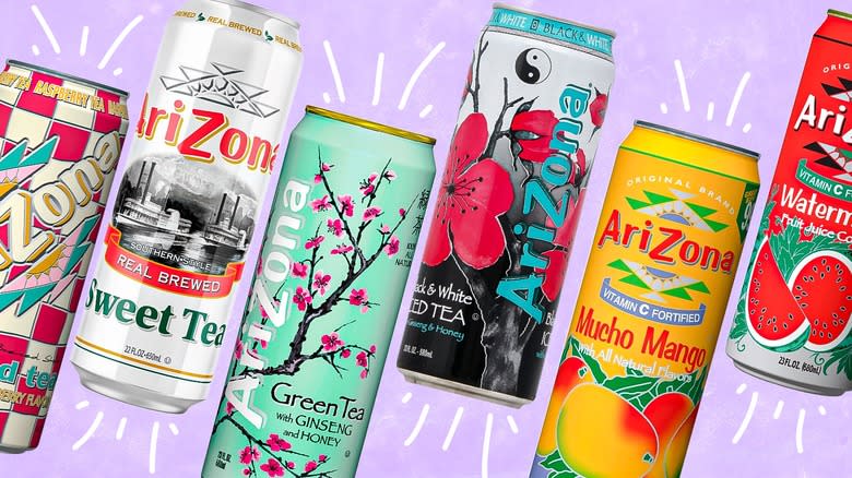 Assorted AriZona canned drink flavors