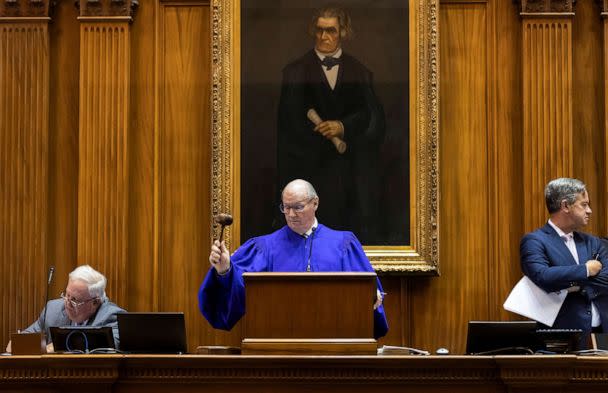 PHOTO: South Carolina State Senate President Thomas C. Alexander gavels a vote closed as members debate a new ban on abortion with no exceptions for pregnancies caused by rape or incest at the state legislature in Columbia, S.C., Sept. 7, 2022. (Sam Wolfe/Reuters)