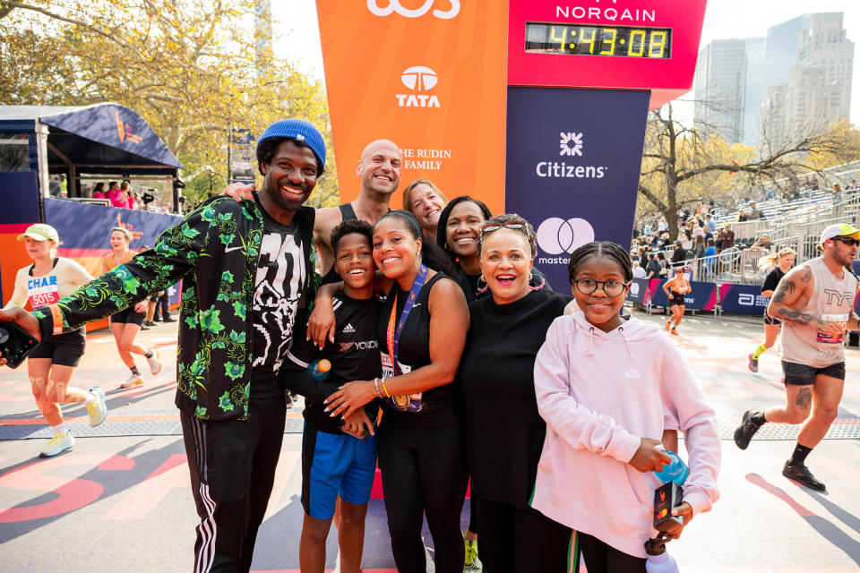 Sheinelle Jones with her family after finishing the NYC Marathon (Nathan Congleton / TODAY)