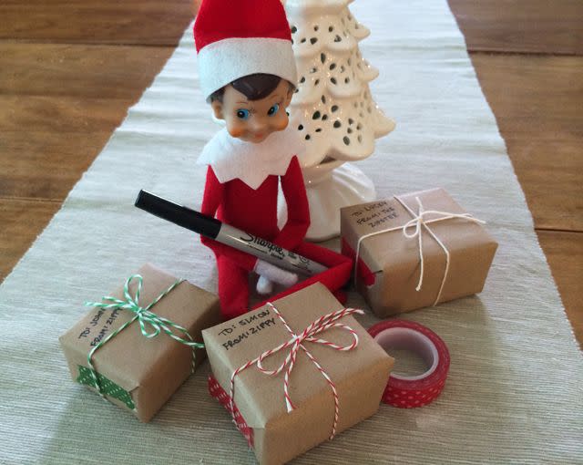 Elf on the Shelf Wrapping Gifts