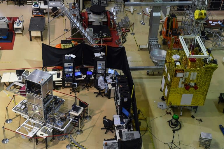 A black shroud shields Brazil's smaller Amazon-1 satellite from work happening next to it on a Chinese-Brazilian satellite, CBERS-4A