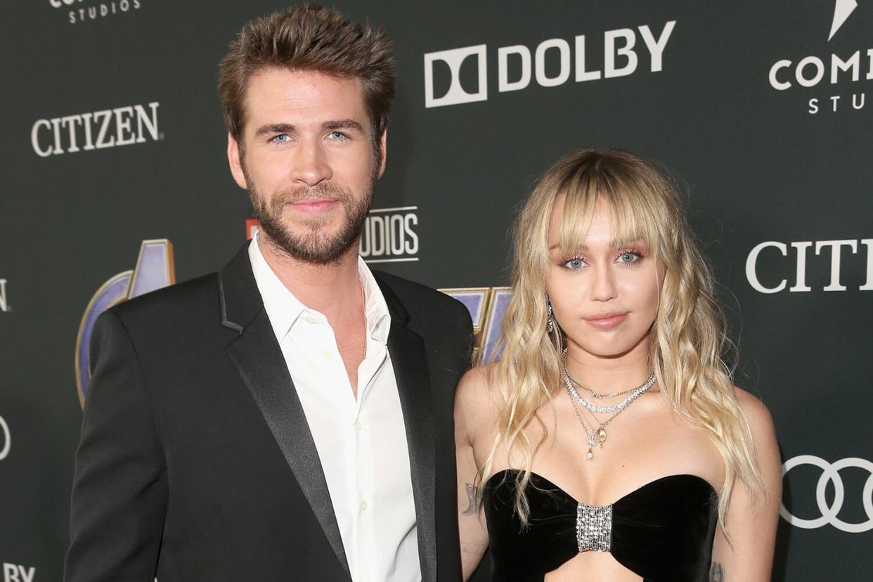 Liam Hemsworth and Miley Cyrus attend the Los Angeles World Premiere of Marvel Studios' "Avengers: Endgame"