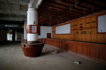 A reception desk of the abandoned Alps Ski Resort is seen near the demilitarised zone separating the two Koreas in Goseong, South Korea, January 16, 2018. REUTERS/Kim Hong-Ji