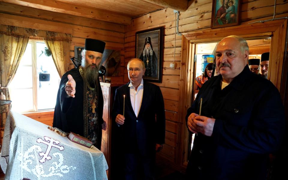 Vladimir Putin and his Belarusian counterpart Alexander Lukashenko visit the Valaam Monastery