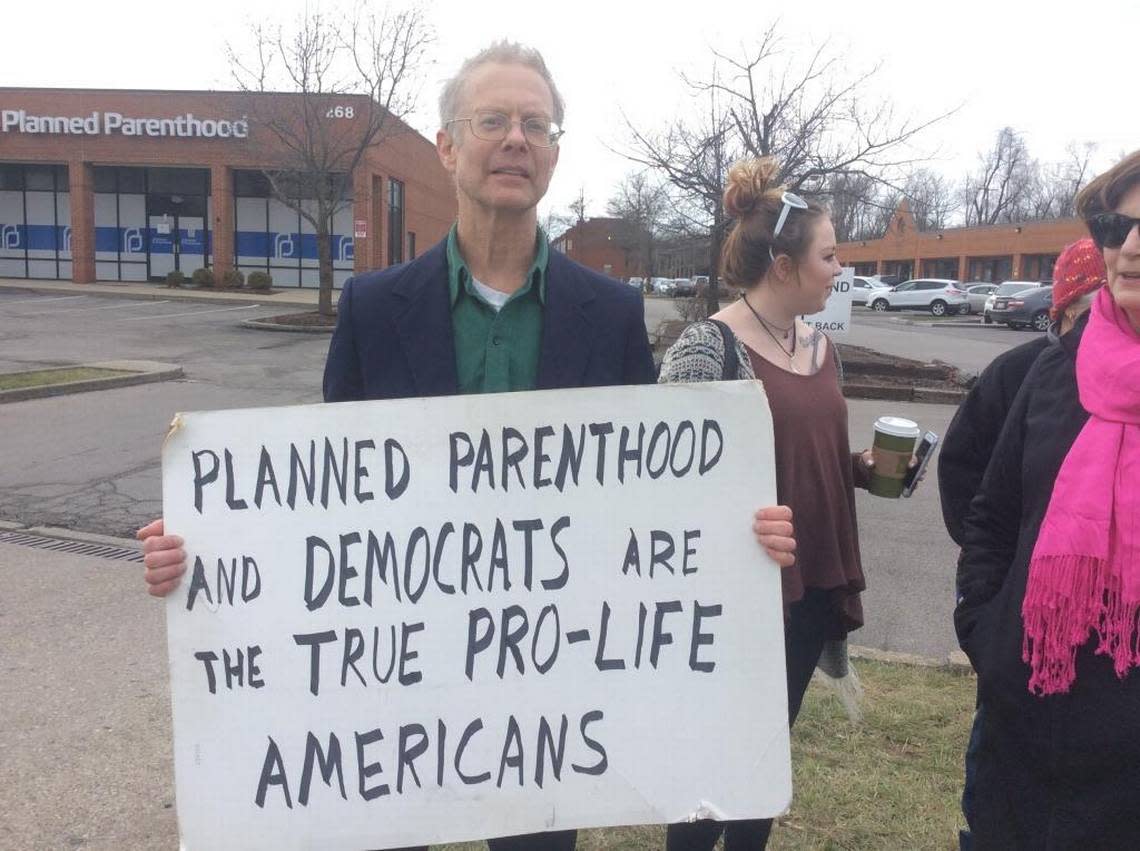 Geoff Young, of Lexington, counter-protested at a rally in front of Planned Parenthood Saturday.