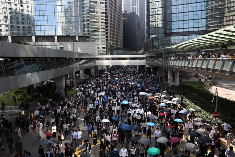 Anti-government protesters gather at the Central District in Hong Kong