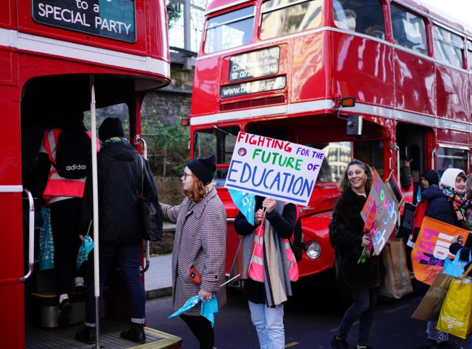News Shopper: Strikers board Routemaster buses to travel into central London for the Protect The Right To Strike march and rally