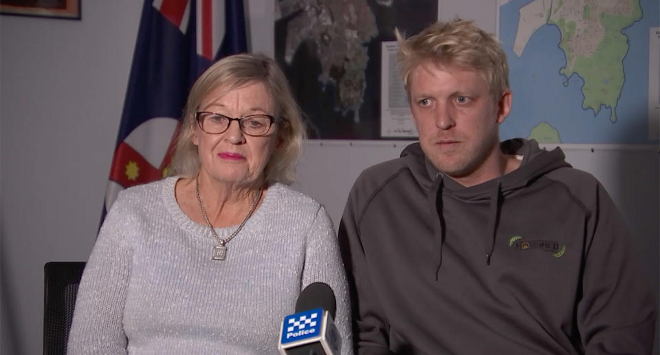 Andrew Olphert's mother Lin and brother Simon speak to police as they plead for information on the Kiwi's whereabouts. Source: NSW Police Force