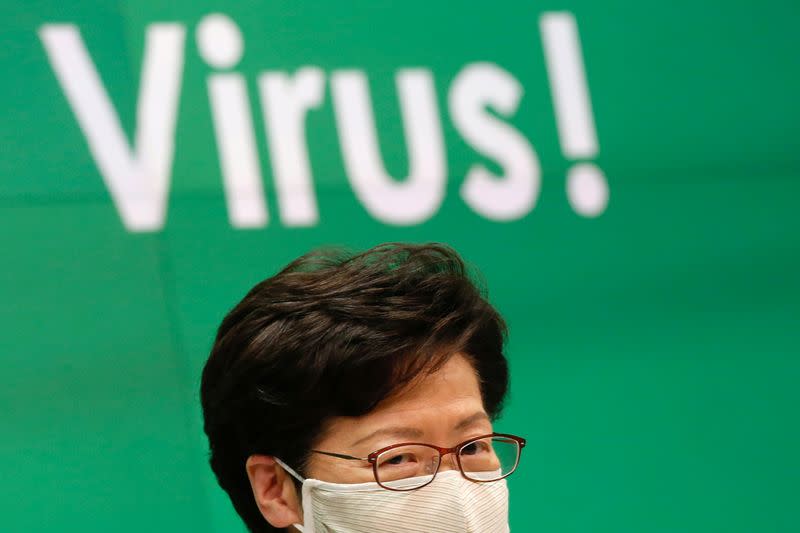 Hong Kong Chief Executive Carrie Lam speaks during a news conference over global outbreak of the coronavirus (COVID-19) in Hong Kong