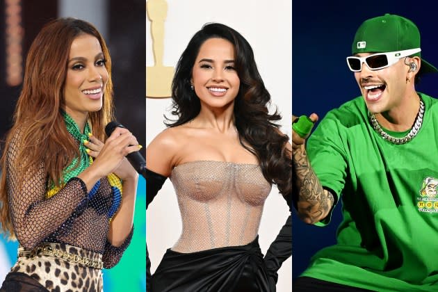 Anitta, Becky G, Feid - Credit: Kevin Mazur/Getty Images; Gilbert Flores/Variety; Borja B. Hojas/Getty Images