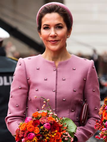 <p>Ole Jensen/Getty</p> Crown Princess Mary of Denmark seen at arrival to the Danish Parliament on October 1, 2019.