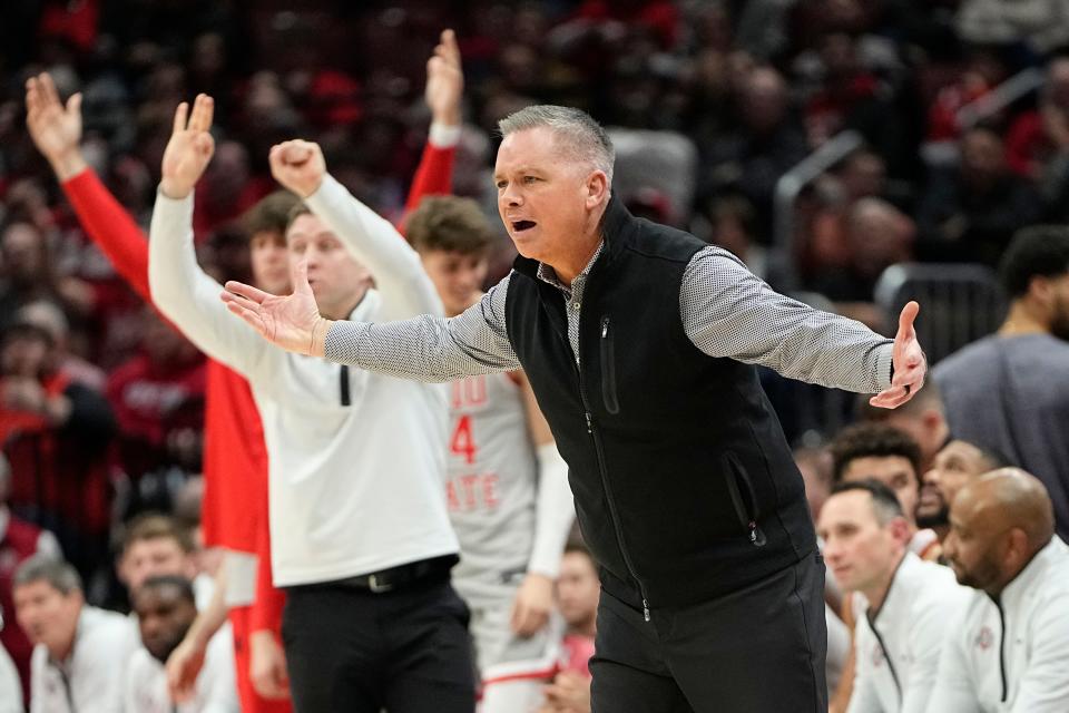 Ohio State coach Chris Holtmann reacts to a call during a game against Purdue.