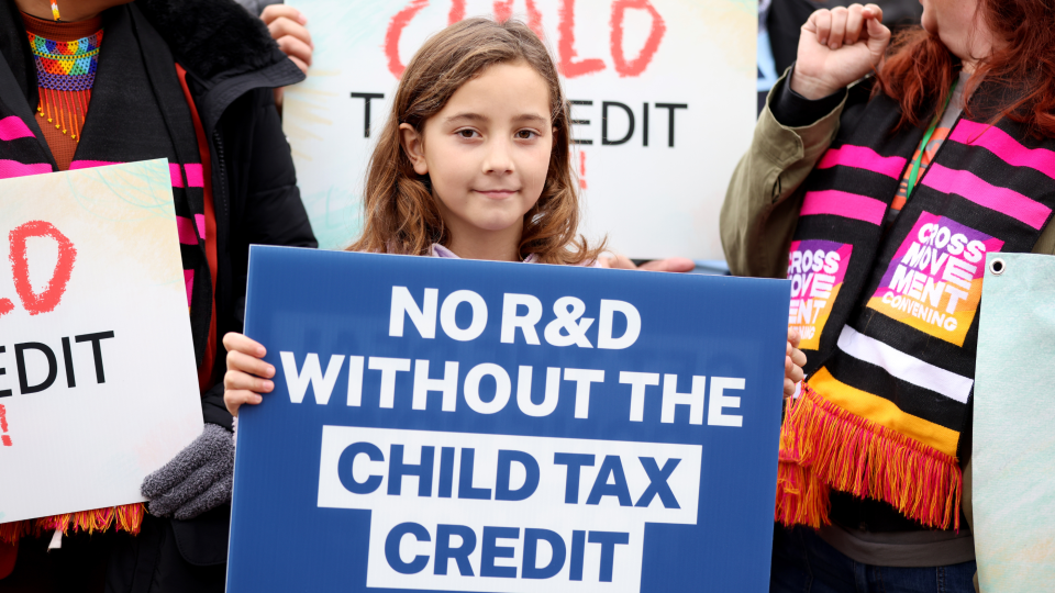 Child tax credit supporters in 2022 (Tasos Katopodis/Getty Images for Economic Security Project)