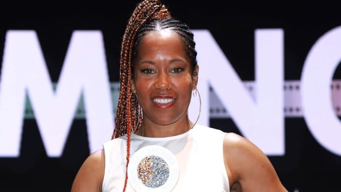 Veteran actress-director Regina King is awarded Friday on stage during Filming Italy 2022 in Santa Margherita di Pula, Italy. (Photo: Daniele Venturelli/Getty Images)