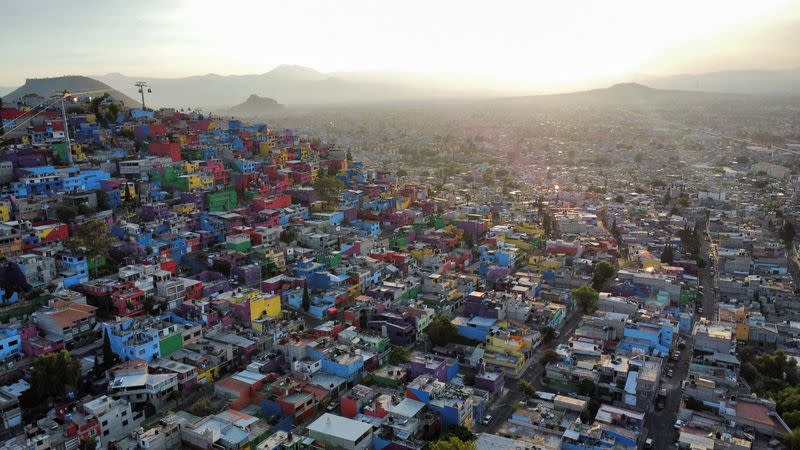 A drone view shows the Iztapalapa neighborhood in Mexico City
