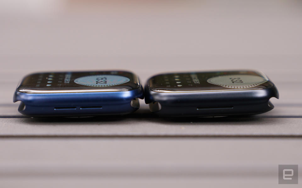S6（左）和 S7（右）在同一錶面的螢幕比較