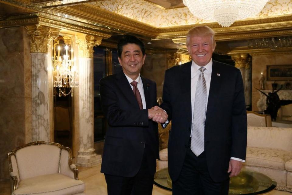Shinzo Abe meets Donald Trump at Trump Tower in New York.