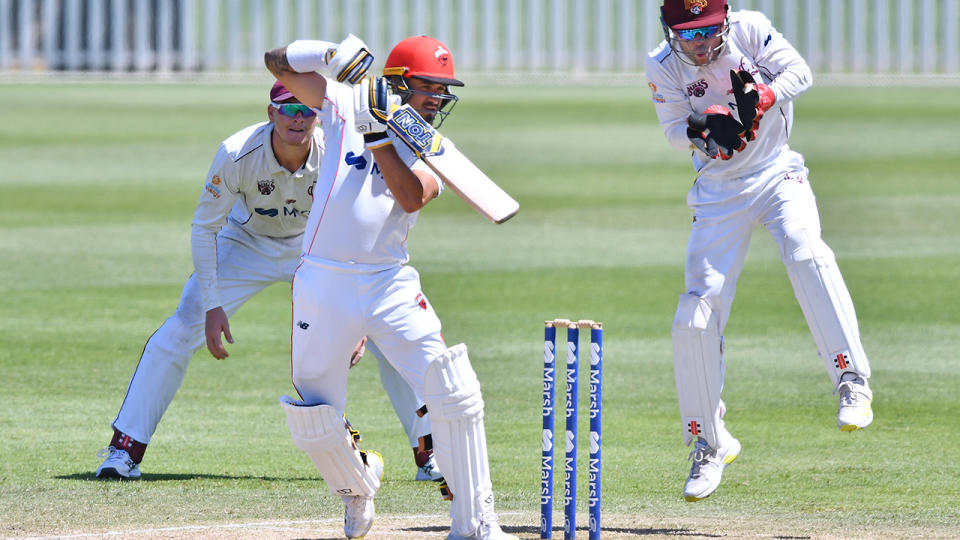 Jake Weatherald, pictured here in action for South Australia against Queensland in the Sheffield Shield.