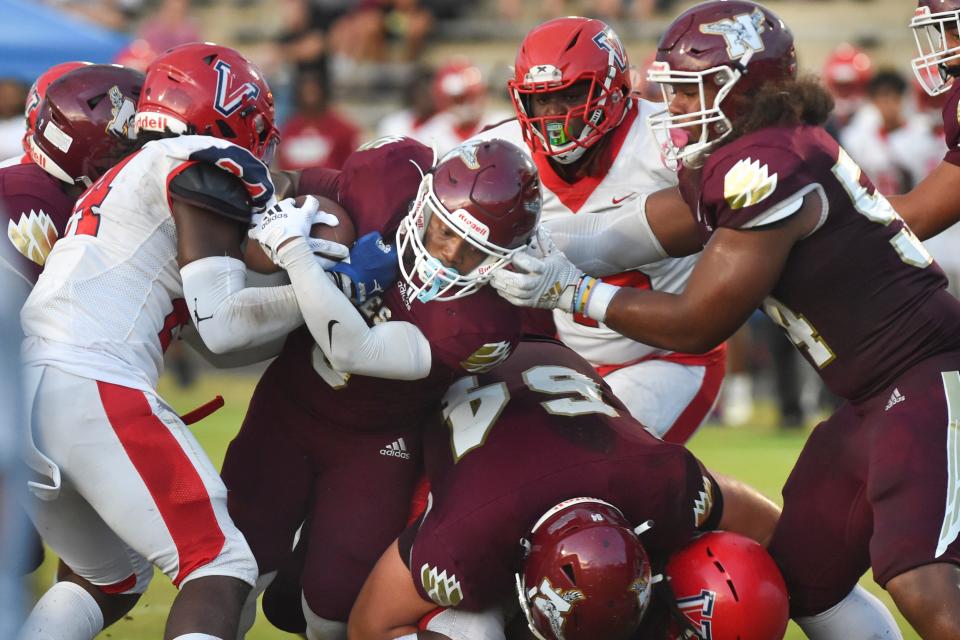 Niceville High School's Micah Turner scores the first touchdown againt Vanguard High School during Niceville's home game Friday night.