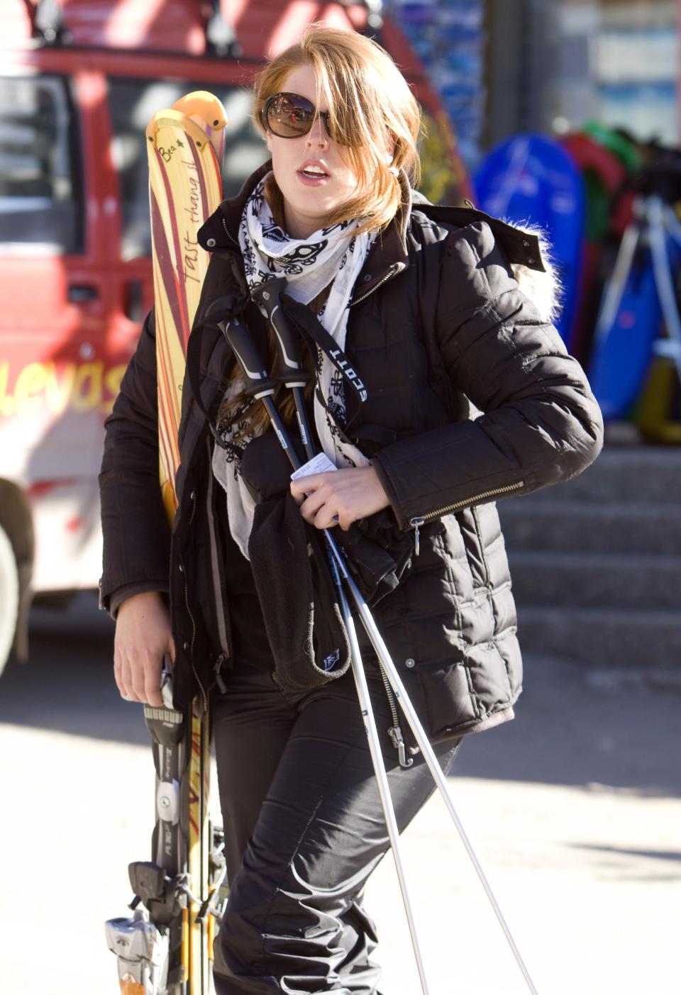 Princess Beatrice During A Skiing Holiday To Verbier In Switzerland. (Photo by Julian Parker/UK Press via Getty Images)