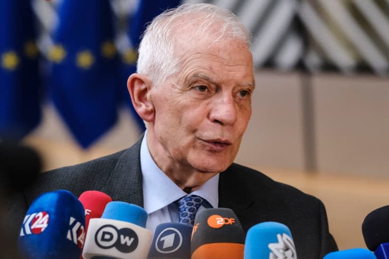 Josep Borrell, High Representative of the European Union for Foreign Affairs and Security Policy, speaks to the media before the meeting of the EU Foreign Affairs Ministers in Brussels.  A joint European Union naval mission has repelled 11 attacks by Yemen's Houthi militants in the Red Sea, the bloc's foreign affairs chief said on 08 April. Alexandros Michailidis/European Council/dpa