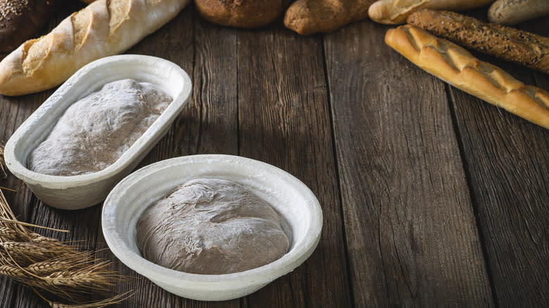 sourdough rising in banneton