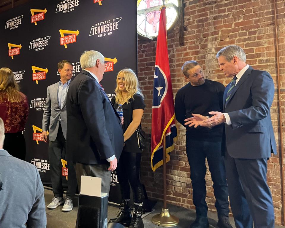 In-N-Out President Lynsi Snyder-Ellingson, center, with husband Sean Ellingson as well as Gov. Bill Lee, and Williamson County Mayor Rogers Anderson.