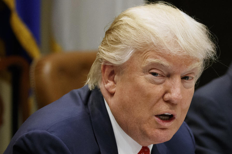 In this Feb. 22, 2017, photo, President Donald Trump speaks during a meeting on the Federal budget in the Roosevelt Room of the White House in Washington. For the past eight years, thousands of conservative activists have descended on Washington each spring with dreams of putting a Republican in the White House. This year, they're learning reality can be complicated. With Trump's presidential victory, the future of the conservative movement has become entwined with an unconventional New York businessman better known for his deal-making than any ideological principles. (AP Photo/Evan Vucci)