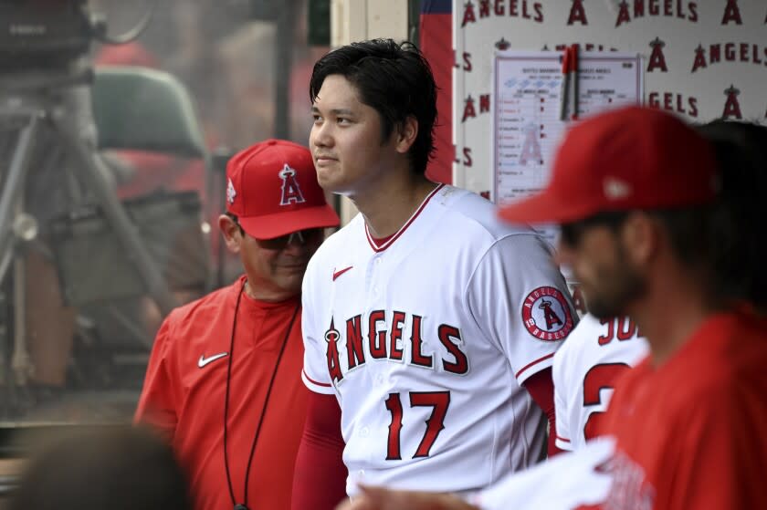 Los Angeles Angels pitcher Shohei Ohtani (17) during an MLB baseball game.