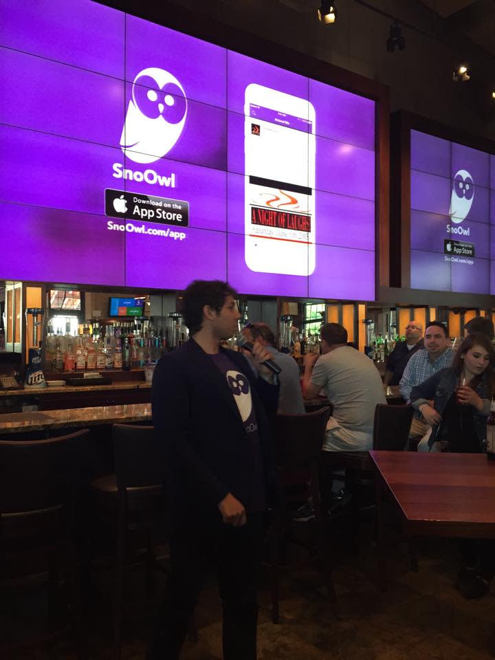 Then-councilor Jasiel Correia II speaks to the crowd during a launch party for his SnoOwl smartphone app at Jerry Remy's Bar and Grille on Fall River's waterfront in June 2015, in this image posted to the SnoOwl Facebook page.