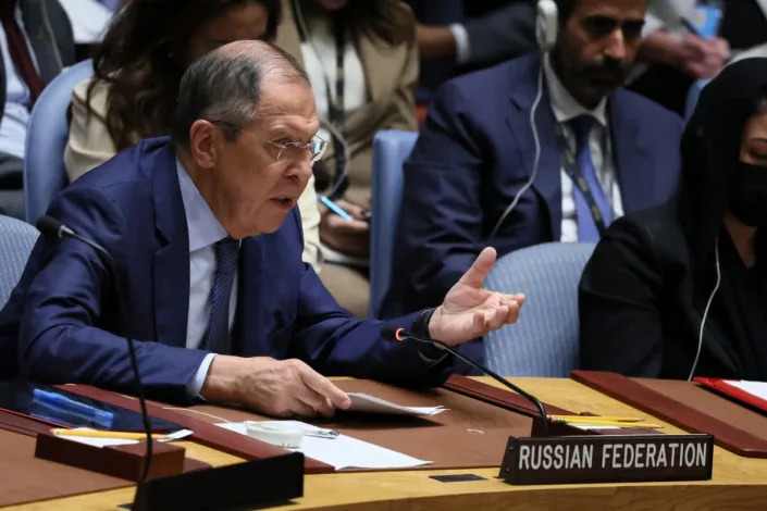 Russia's Foreign Minister Sergei Lavrov speaks during a high level meeting of the United Nations Security Council (REUTERS)