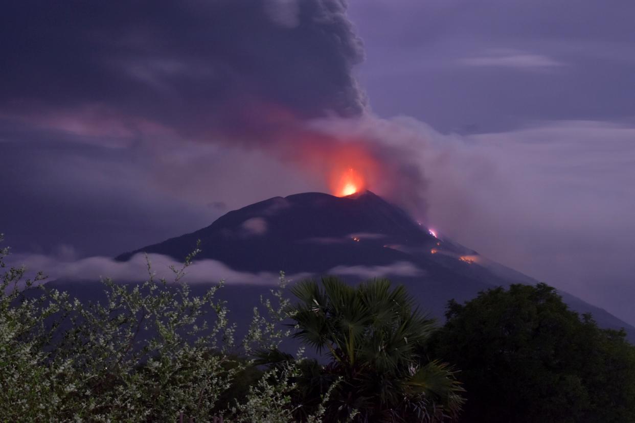 <p>An eruption of Mount Ile Lewotolok is seen in Lembata, East Nusa Tenggara province</p> (Via Reuters)