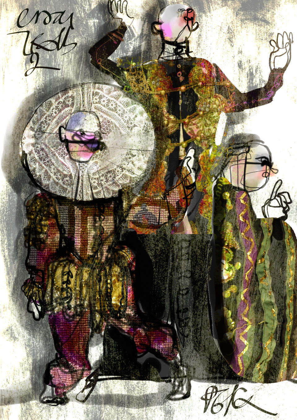 A sketch of costumes by Christian Lacroix