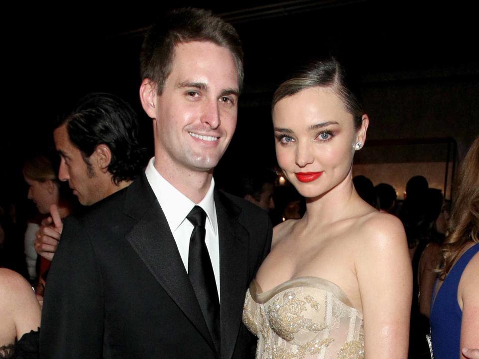 <p>Tommaso Boddi/Getty</p> Evan Spiegel and Miranda Kerr at the Fifth Annual Baby2Baby Gala in 2016.