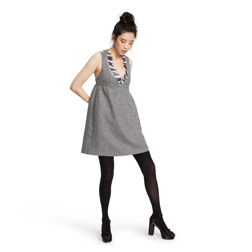 Women's Sleeveless Metallic Boucle V-Neck Shift Mini Dress - Anna Sui for Target Silver (Photo: Target)