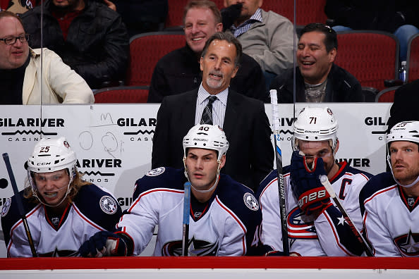 GLENDALE, AZ - DECEMBER 17: Head coach John Tortorella of the Columbus Blue Jackets watches from the bench during the NHL game against the Arizona Coyotes at Gila River Arena on December 17, 2015 in Glendale, Arizona. The Blue Jackets defeated the Coyotes 7-5. (Photo by Christian Petersen/Getty Images)