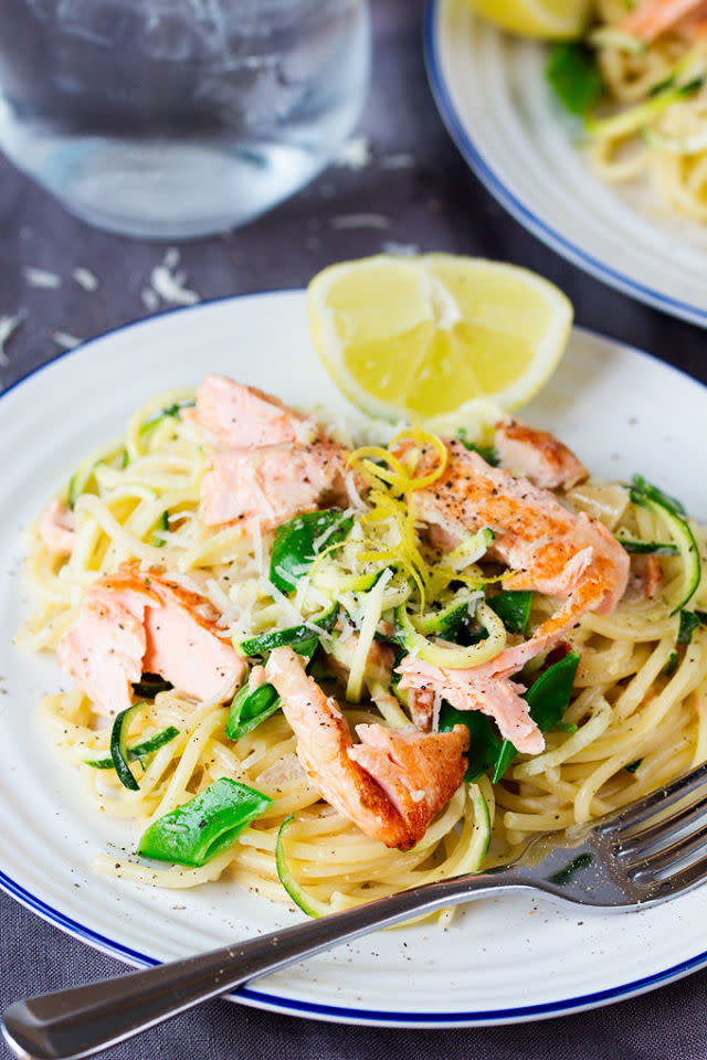 Salmon with Creamy Lemon Spaghetti