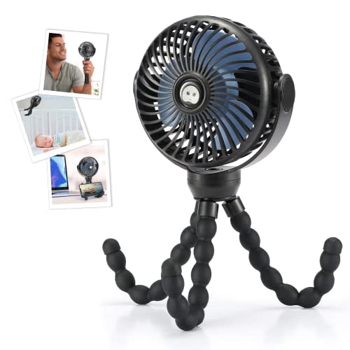 snawowo Upgraded Portable Baby Stroller Fan, 360°Rotate Rechargeable Mini Clip on Fan with Flexible Tripod for Stroller Treadmill Crib Car Seat Travel, 4000mAh Battery Powered Handheld Fan (Black) (AMAZON)